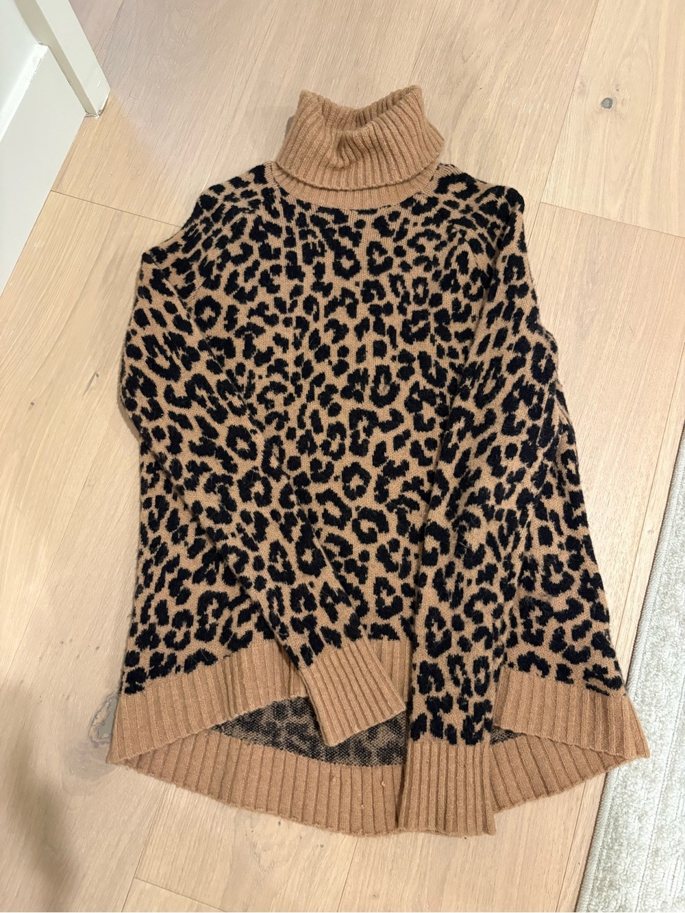 J. Crew Leopard Print Turtleneck Sweater - Camel/Black